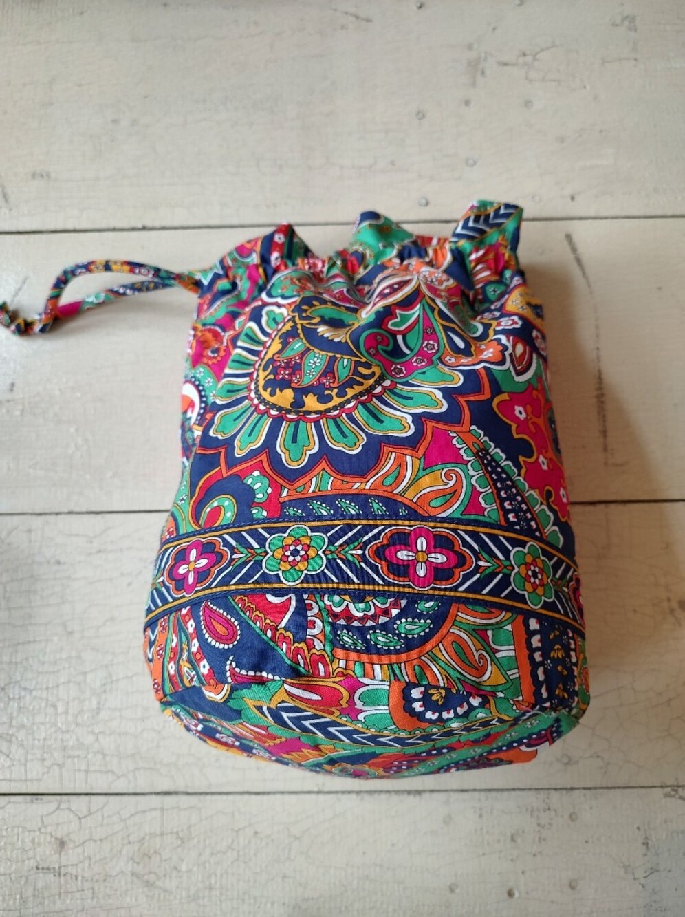 Colorful Vera Bradley Paisley Drawstring Bag Lined With Vinyl